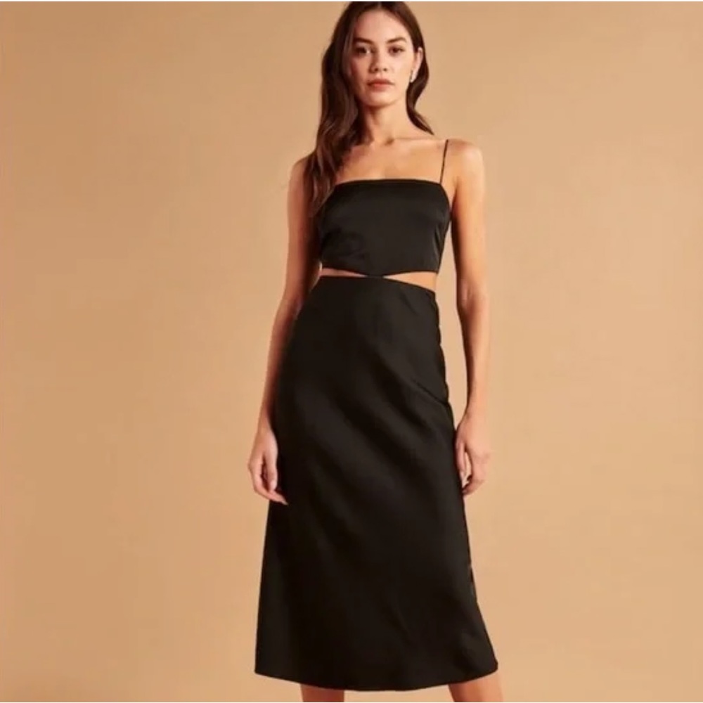 Abercrombie black midi dress side cut outs size S petite new with tags